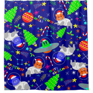 hässliche Weihnachtslieder Alien santa dog cat Duschvorhang