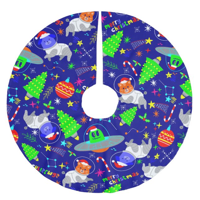 hässliche Weihnachtslieder Alien santa dog cat Polyester Weihnachtsbaumdecke (Vorderseite)