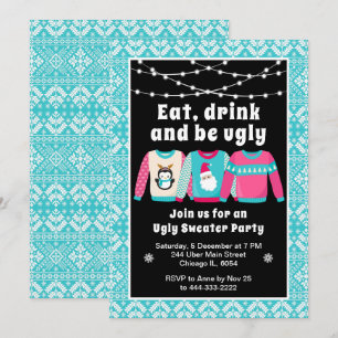 Hässliche Weihnachtspullover-Feierparty Blau Einladung
