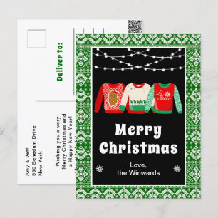 Hässliche Weihnachtspullover Grüne Frohe Weihnacht Feiertagspostkarte