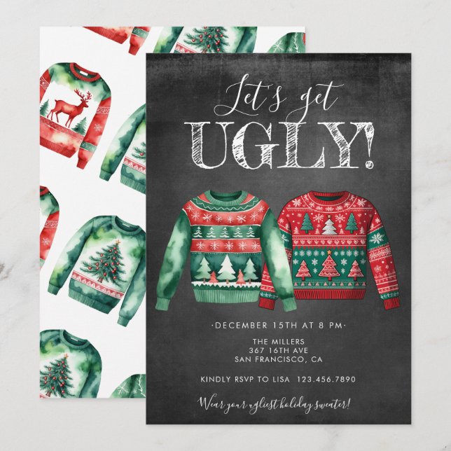 Hässliche Weihnachtspullover-Party-Einladung Einladung (Vorne/Hinten)