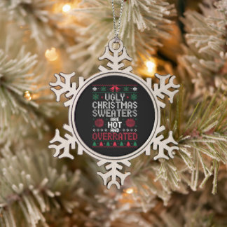 Hässliche Weihnachtspullover sind heiß und überbew Schneeflocken Zinn-Ornament