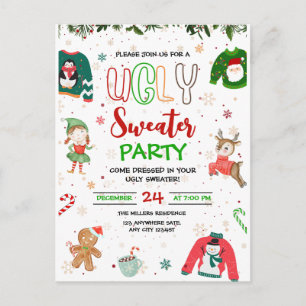 Hässliche Weihnachtspullover-Weihnachtsfeier-Einla Postkarte