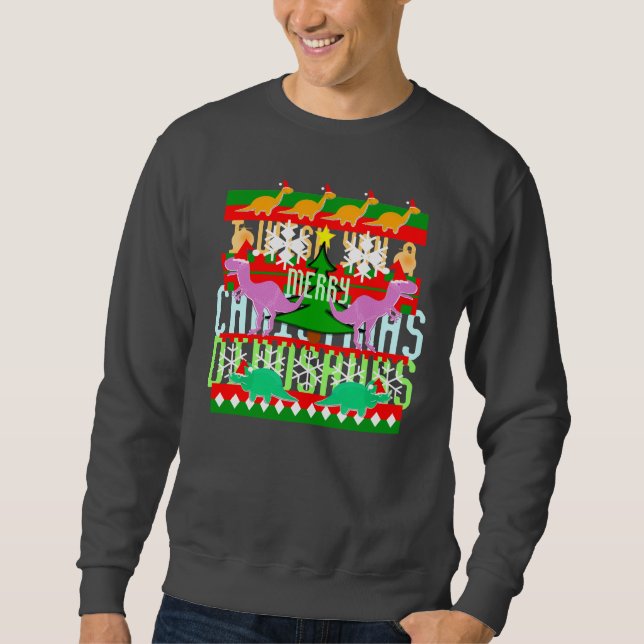 Hässliche Weihnachtsstrickjacke-Dinosaurier Sweatshirt (Vorderseite)