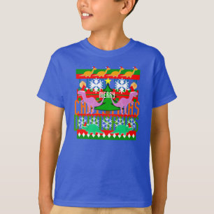 Hässliche Weihnachtsstrickjacke-Muster-Dinosaurie T-Shirt