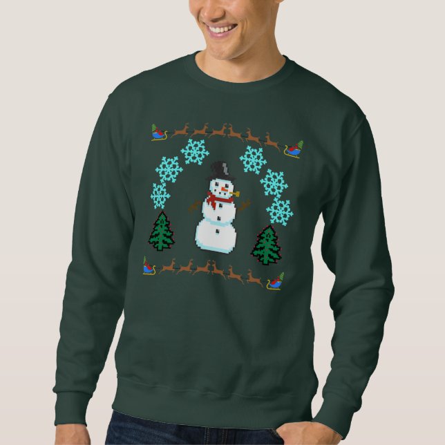 Hässliche Weihnachtsstrickjacke - Schneemann-Ren Sweatshirt (Vorderseite)