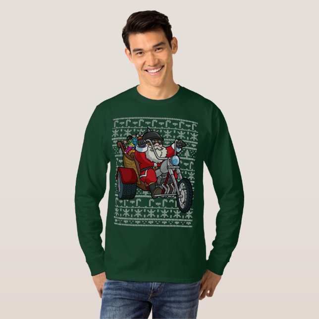 Hässliche Weihnachtsstrickjacke Weihnachtsmann auf T-Shirt (Vorne ganz)