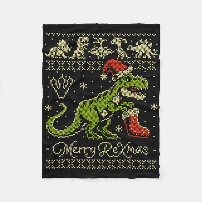Hässlicher Dinosaurier-Weihnachten-Pullover - Lust Fleecedecke (Vorderseite)