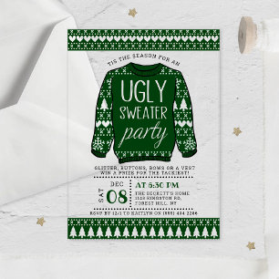 Hässlicher grüner Weihnachtspullover-Feier Acryleinladungen