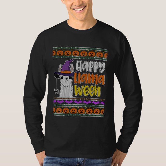 Hässlicher Halloween-Pullover-Stil Lama Happy Llam T-Shirt (Vorderseite)