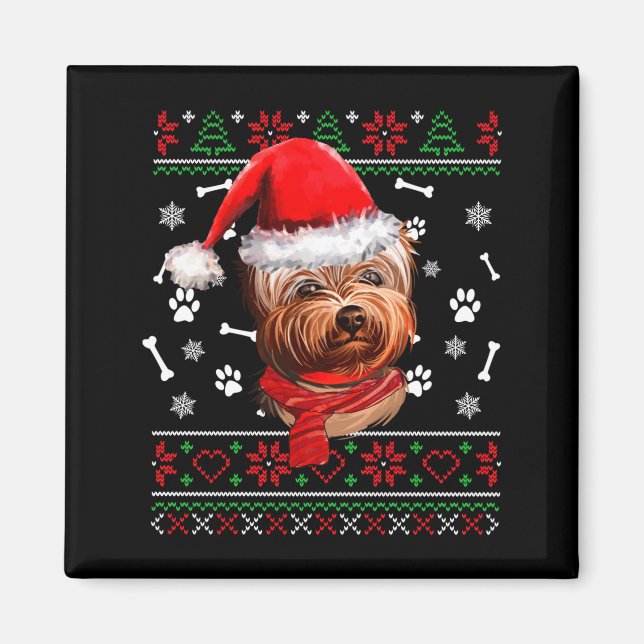 Hässlicher Pullover Weihnachten Yorkie Hund Santa  Magnet (Vorne)