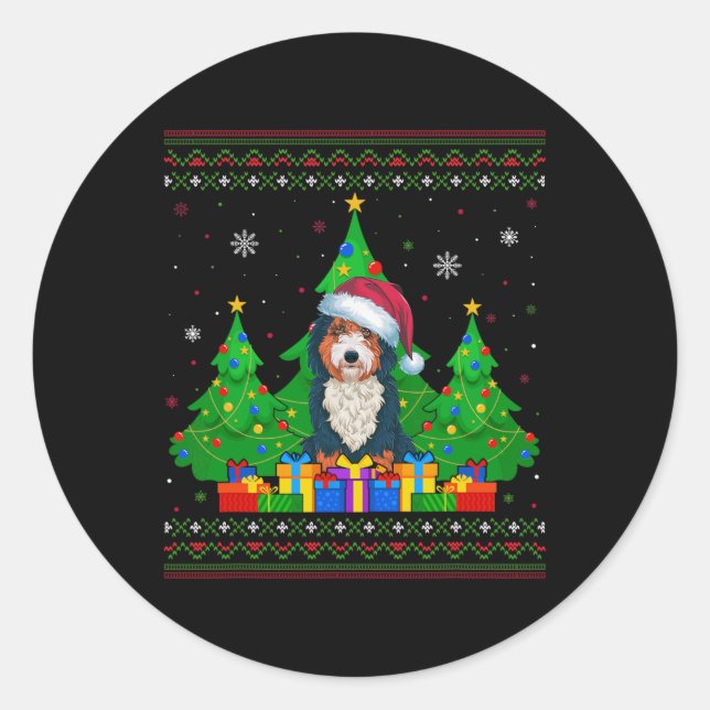 Hässlicher Pullover Weihnachtsbaum Santa Hut Berne Runder Aufkleber (Vorderseite)