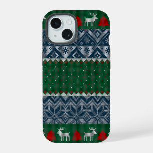 Hässlicher Strickpullover-Rentier-Weihnachtsbaum-F iPhone 15 Hülle