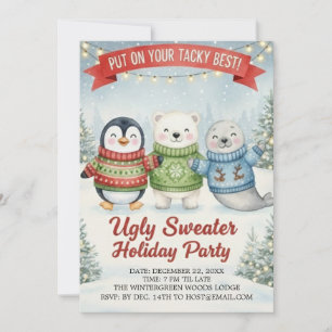 Hässlicher süßer Weihnachtspullover-Party-Pinguin- Einladung