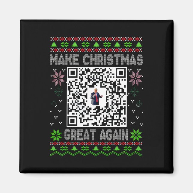 Hässlicher Weihnachten Lustiger Qr Präsident Trump Magnet (Vorne)