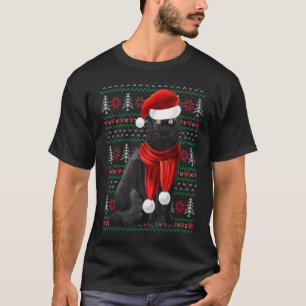 Hässlicher Weihnachten Schwarze Katze Santa Hut Sc T-Shirt