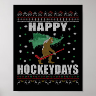Hässlicher Weihnachts-Eishockey-Sasquatch - Happy Poster
