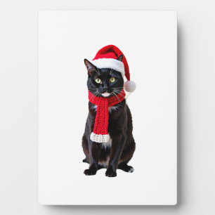 Hässlicher Weihnachts-Schwarzer-Katze-Santa-Hut-Sc Fotoplatte
