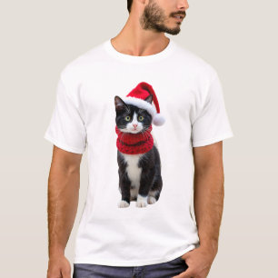 Hässlicher Weihnachts-Schwarzer-Katze-Santa-Hut-Sc T-Shirt