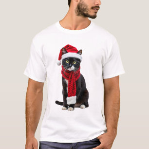Hässlicher Weihnachts-Schwarzer-Katze-Santa-Hut-Sc T-Shirt
