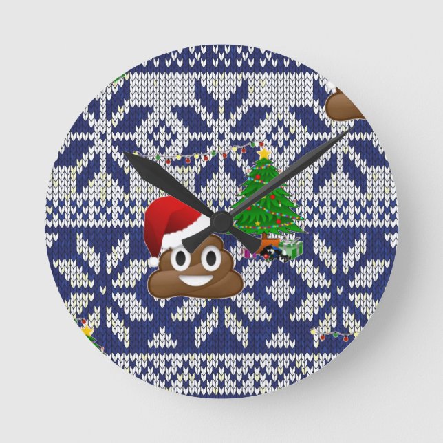hässlicher Weihnachtspulli kacke Emoji Runde Wanduhr (Vorderseite)