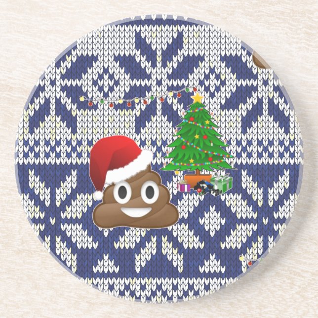 hässlicher Weihnachtspulli kacke Emoji Sandstein Untersetzer (Vorne)