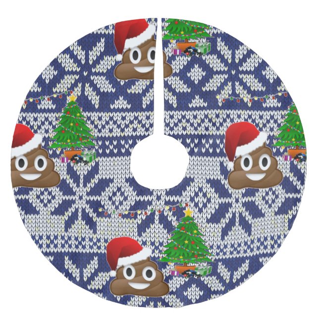 hässlicher Weihnachtspulli kackte Emoji-Baumrock Polyester Weihnachtsbaumdecke (Vorderseite)