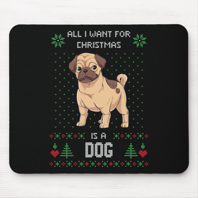 Hässlicher Weihnachtspulli Mops Hässlicher Pullove Mousepad (Vorne)