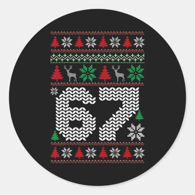 Hässlicher Weihnachtspullover 67 Sechs Sieben 6 7  Runder Aufkleber (Vorderseite)