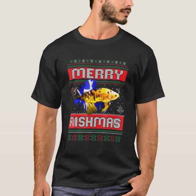 Hässlicher Weihnachtspullover Fisch Betta-Fisch An T-Shirt (Vorderseite)