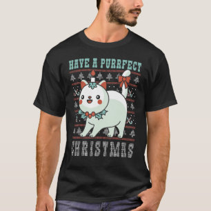 Hässlicher Weihnachtspullover Katze mit Kerze Stec T-Shirt