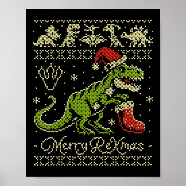 Hässlicher Weihnachtspullover mit Dinosaurier - Lu Poster (Vorne)