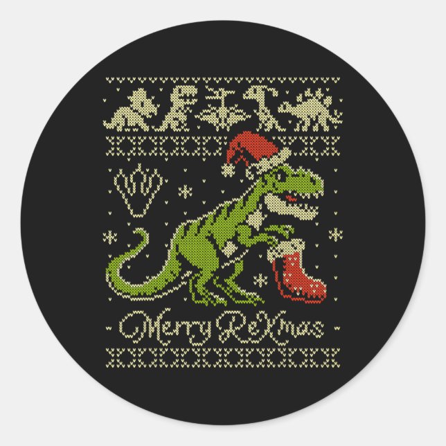 Hässlicher Weihnachtspullover mit Dinosaurier - Lu Runder Aufkleber (Vorderseite)