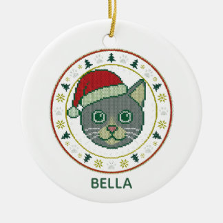 Hässlicher Weihnachtspullover Strickkatze Santa Hu Keramik Ornament