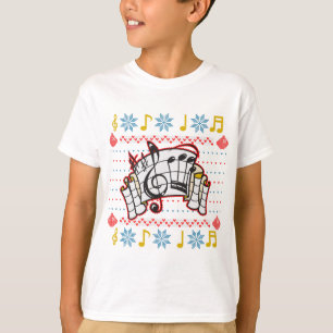 Hässlicher Weihnachtsstrickjacke-Musiknoten T-Shirt