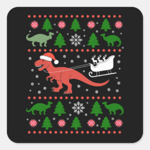 Hässliches Dinosaurier-Weihnachtssweater Dino T-Re Quadratischer Aufkleber