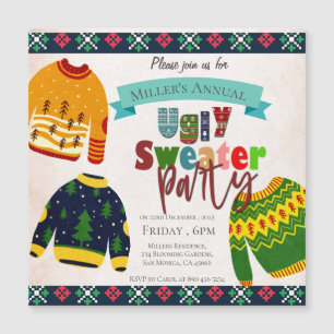 Hässliches Pullover-Muster Weihnachtsfeier-Einladu Magnetkarte