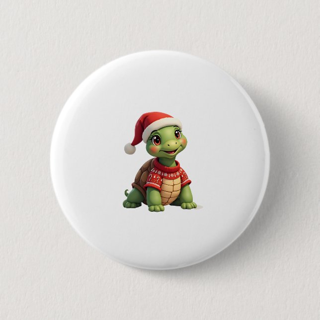 Hässliches Schildkröten-Sweatshirt mit Weihnachtsm Button (Vorderseite)