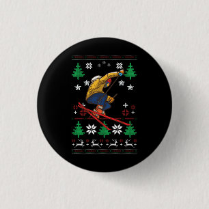 Hässliches Weihnachten Skifahren Button