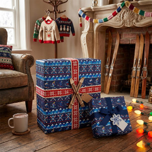 Hässliches Weihnachts-Ski-Muster Feiertag Geschenkpapier