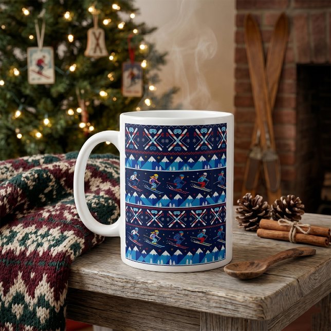 Hässliches Weihnachts-Ski-Muster-Feiertag  Kaffeetasse (Von Creator hochgeladen)