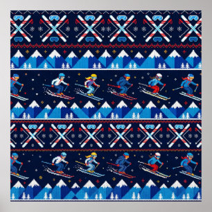 Hässliches Weihnachts-Ski-Muster-Feiertag Poster