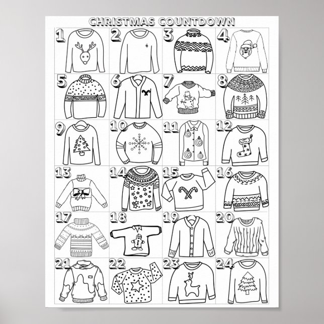 Hässliches Weihnachtspullover Advent-Zählung Ausma Poster (Vorne)