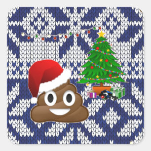 hässliches Weihnachtspullover-Kot-Emoji Quadratischer Aufkleber