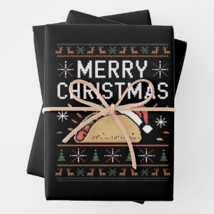 Hässliches Weihnachtspullover-Lichter-Santa-Taco-C Geschenkpapier Set