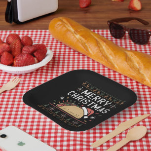 Hässliches Weihnachtspullover-Lichter-Santa-Taco-C Pappteller