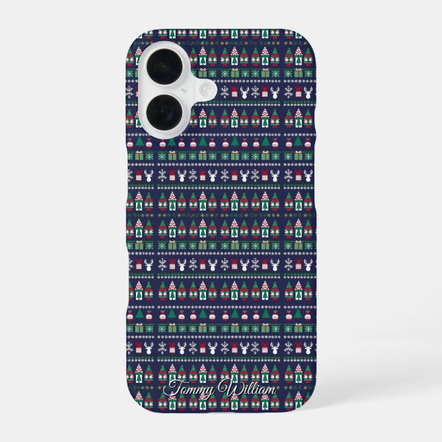 hässliches Weihnachtspullover-Muster iPhone 16 Hülle (Rückseite)
