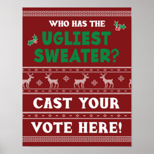 Hässliches Weihnachtspullover-Party-Umfrage-Hier-S Poster
