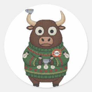 Hässliches Weihnachtsstickerblatt Bull Runder Aufkleber