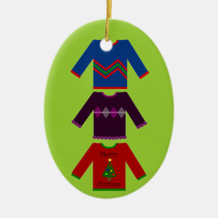 Hässliches Weihnachtsstrickjacke-Trio Keramik Ornament